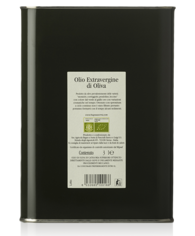 olio extravergine oliva biologico toscano fanciulli 3 litri retro